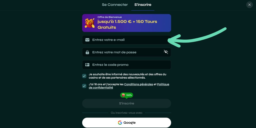 remplir le formulaire d'inscription